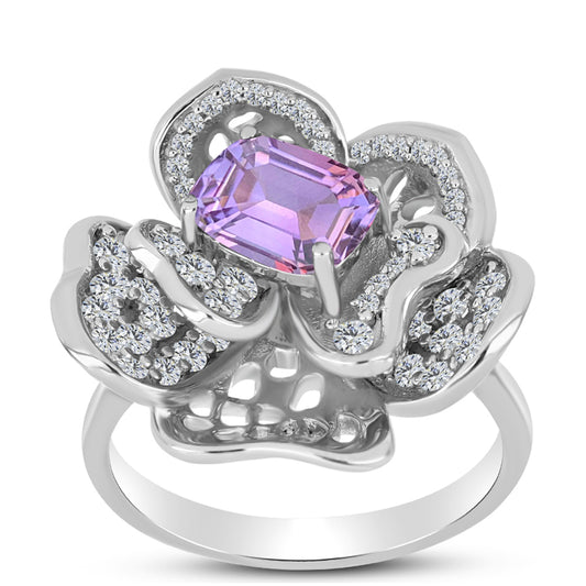 Anillo de Plata con Amatista Rosa de Francia y Topacio Blanco