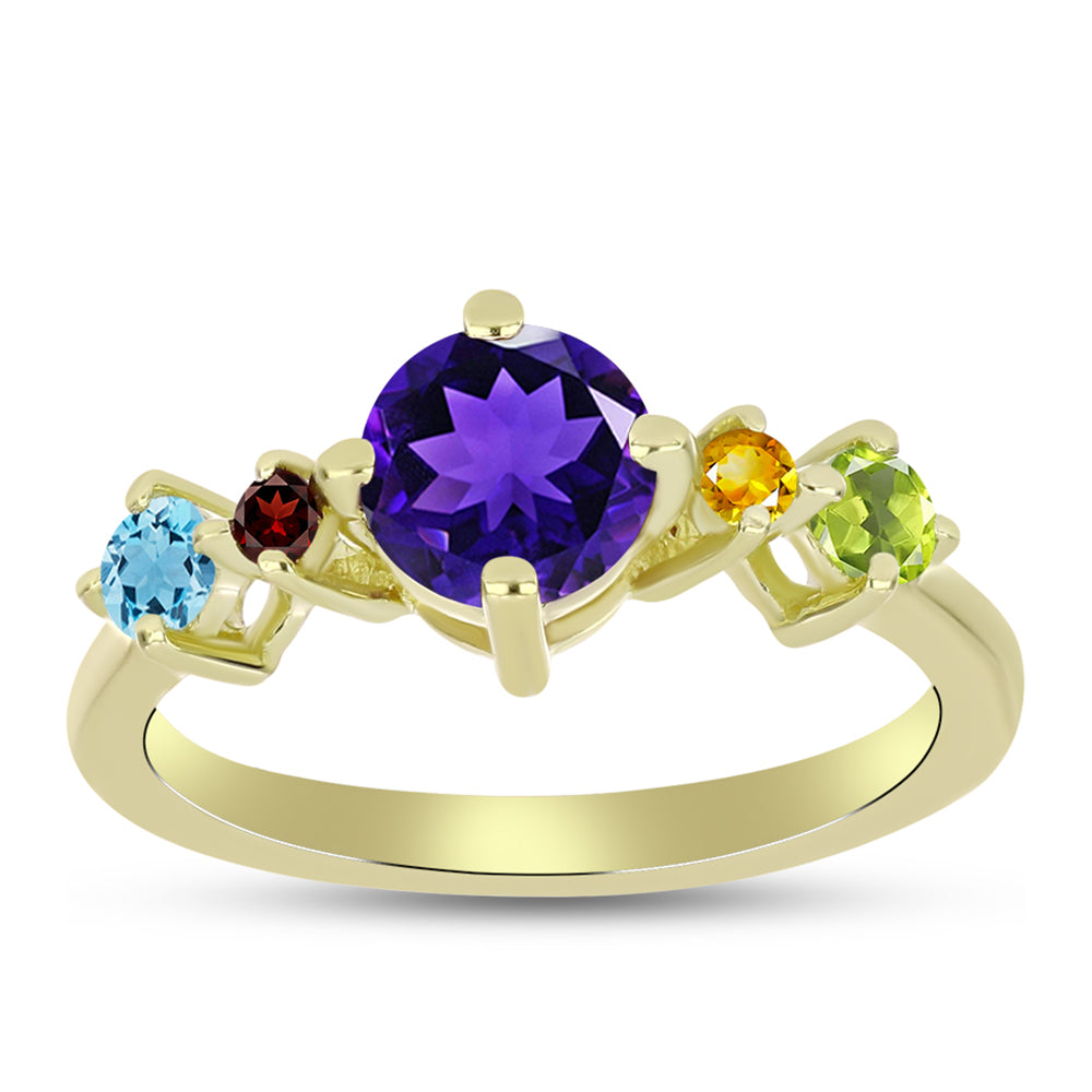 Anillo de Plata Bañada en Oro con Amatista de Marruecos y Peridoto de Changbai 3 