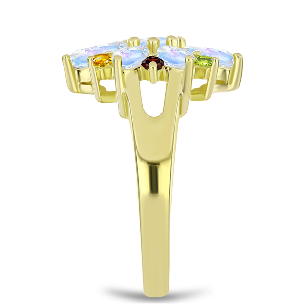 Anillo de Plata Bañada en Oro con Piedra Lunar Arco Iris y Citrino de los Montes Urales 4 