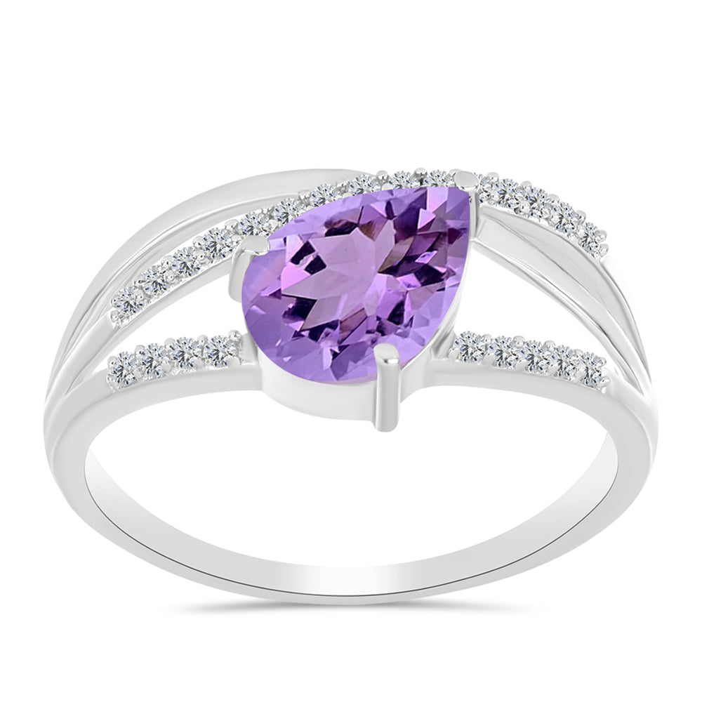 Anillo de Plata con Amatista Rosa de Francia y Topacio Blanco