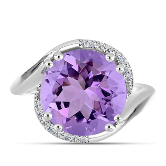 Anillo de Plata con Amatista Rosa de Francia y Topacio Blanco