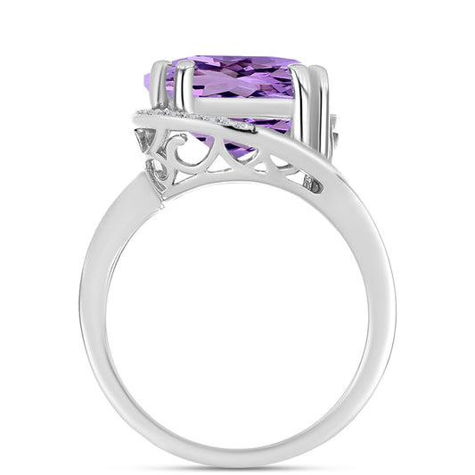 Anillo de Plata con Amatista Rosa de Francia y Topacio Blanco