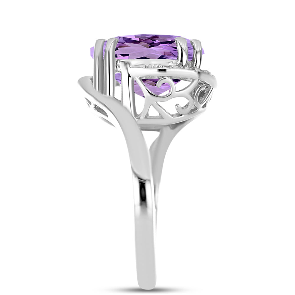 Anillo de Plata con Amatista Rosa de Francia y Topacio Blanco 4 