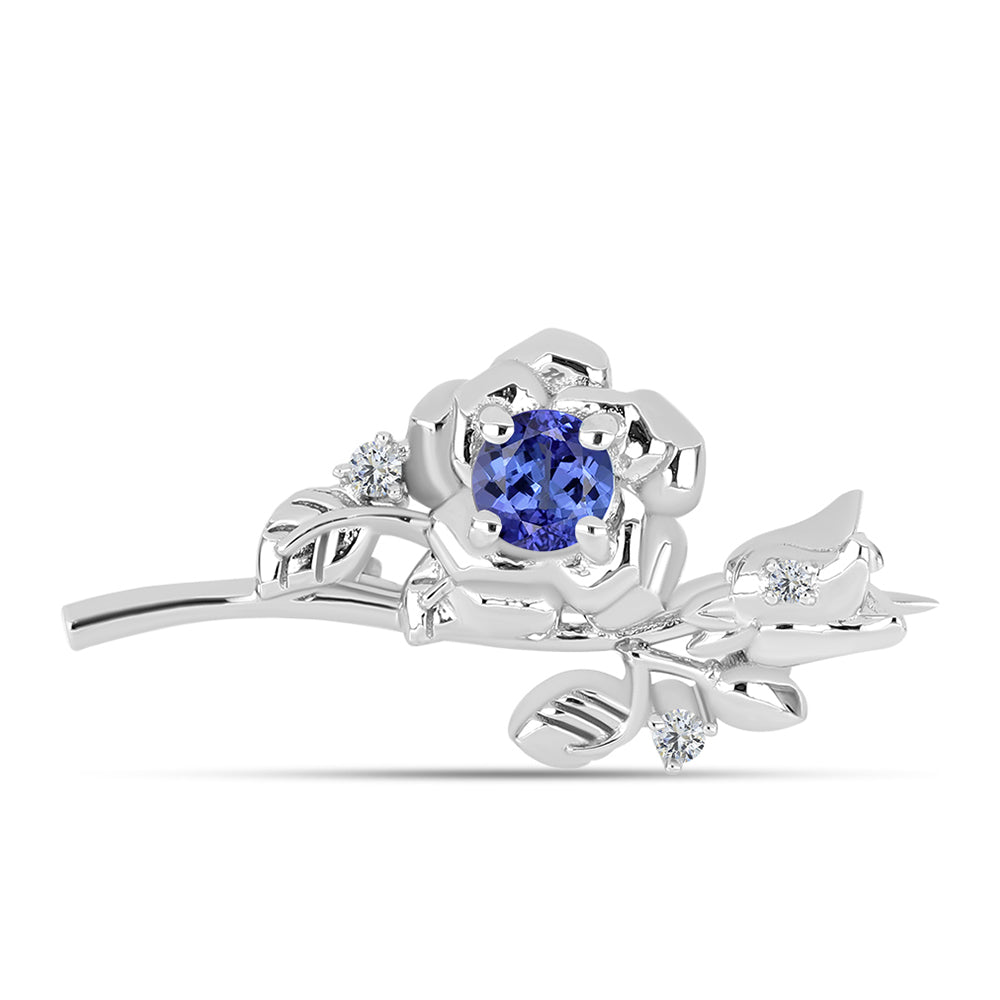 Broche de Plata con Tanzanita AAA y Diamante blanco
