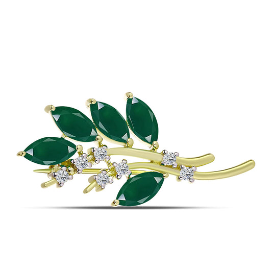 Broche de Plata Bañada en Oro con Ágata Verde y Topacio Blanco