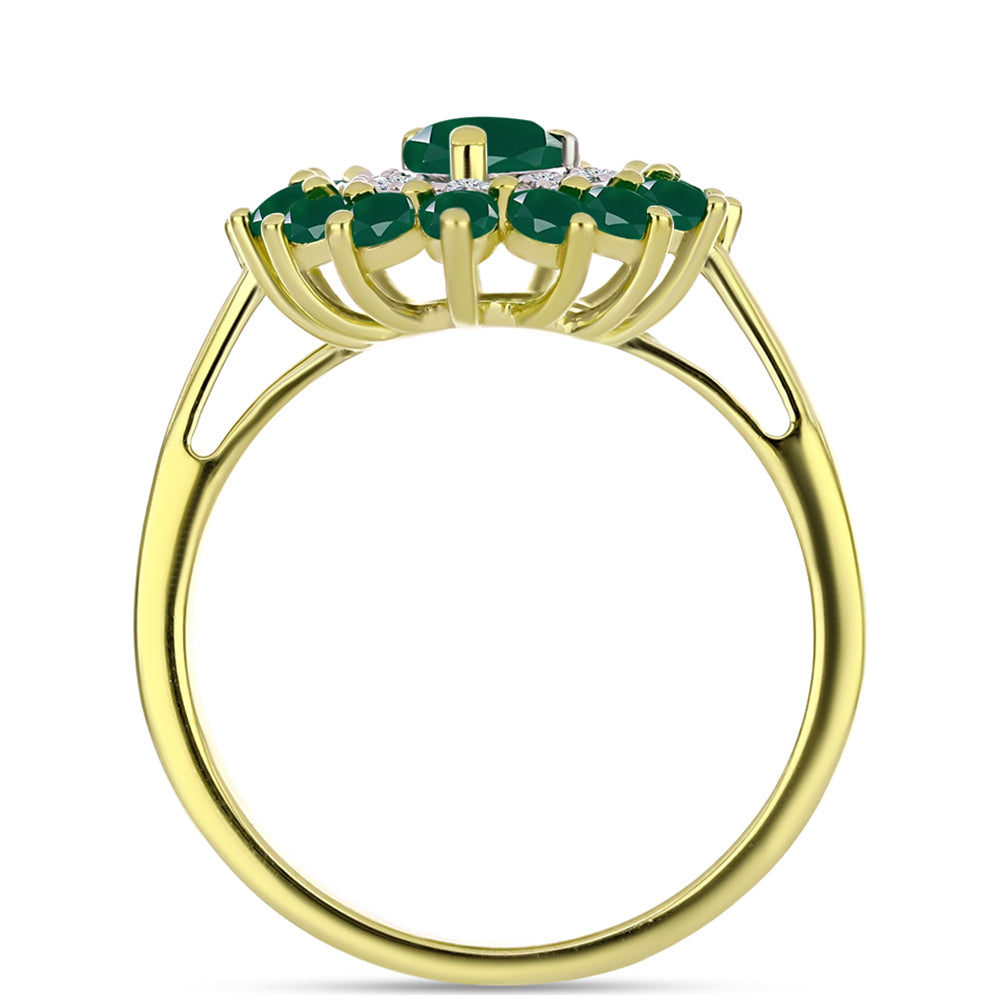 Anillo de Plata Bañada en Oro con Ágata Verde y Topacio Blanco