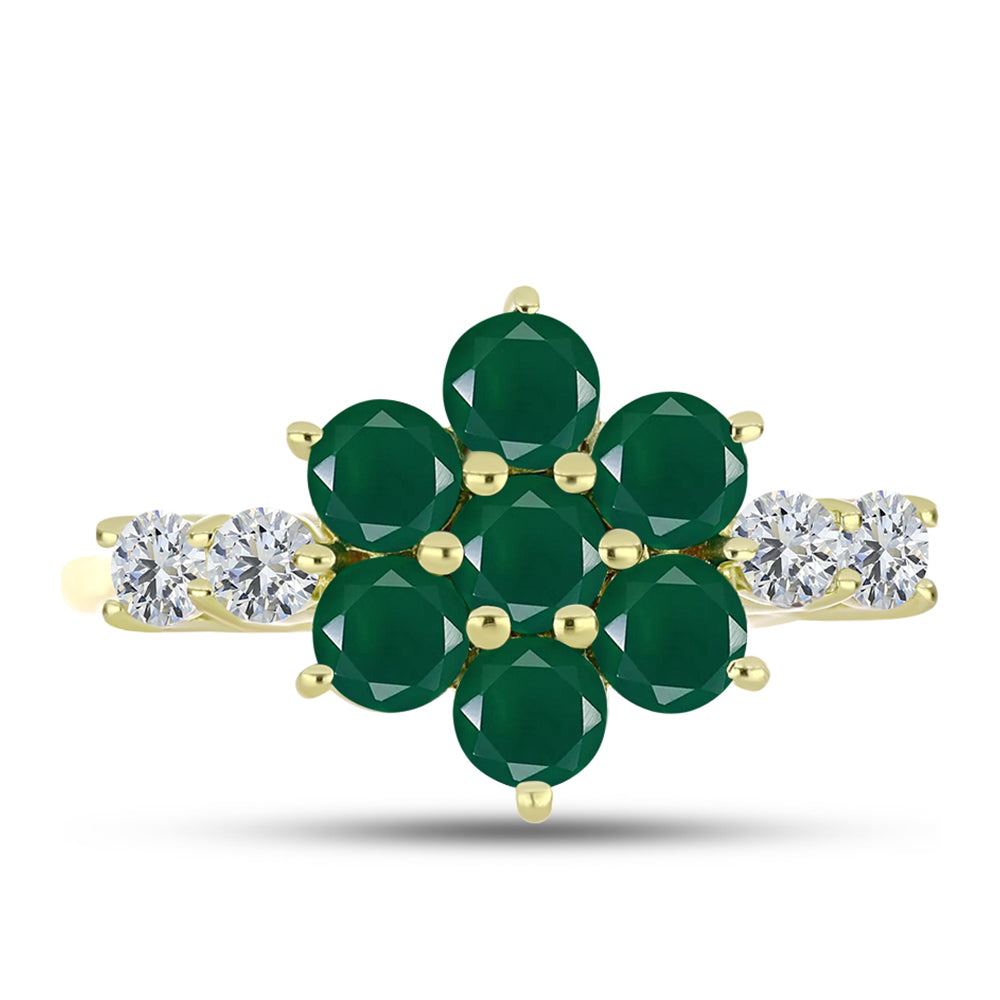 Anillo de Plata Bañada en Oro con Ágata Verde y Topacio Blanco