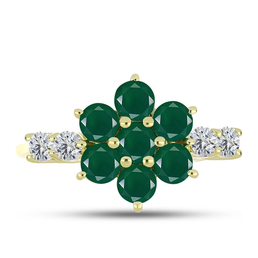Anillo de Plata Bañada en Oro con Ágata Verde y Topacio Blanco