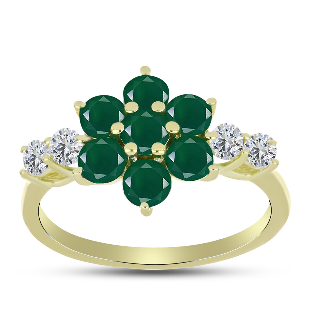 Anillo de Plata Bañada en Oro con Ágata Verde y Topacio Blanco