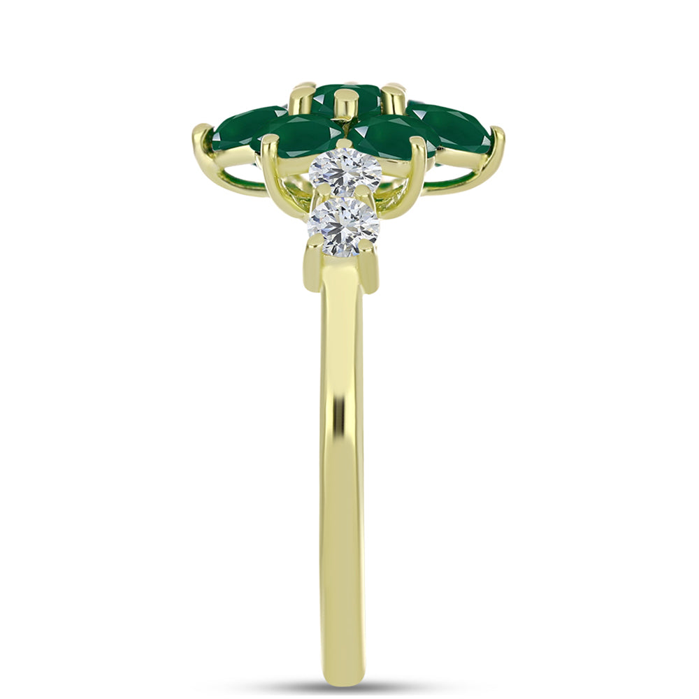 Anillo de Plata Bañada en Oro con Ágata Verde y Topacio Blanco