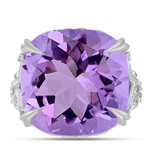 Anillo de Plata con Amatista Rosa de Francia y Topacio Blanco