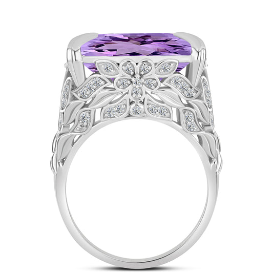 Anillo de Plata con Amatista Rosa de Francia y Topacio Blanco