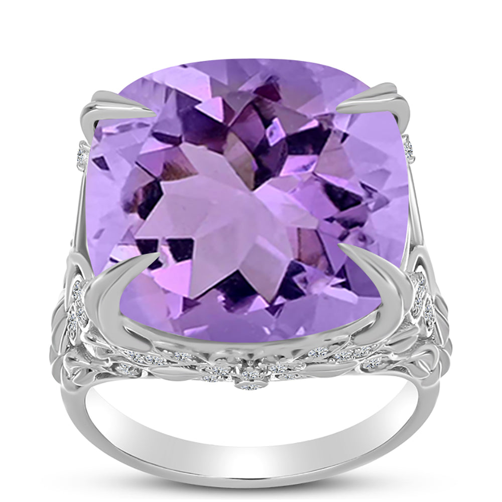 Anillo de Plata con Amatista Rosa de Francia y Topacio Blanco 3 