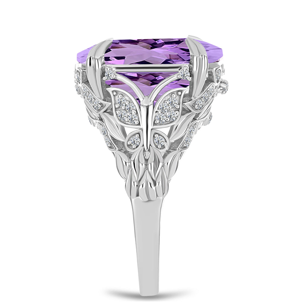 Anillo de Plata con Amatista Rosa de Francia y Topacio Blanco 4 