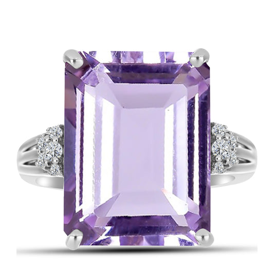 Anillo de Plata con Amatista Rosa de Francia y Topacio Blanco