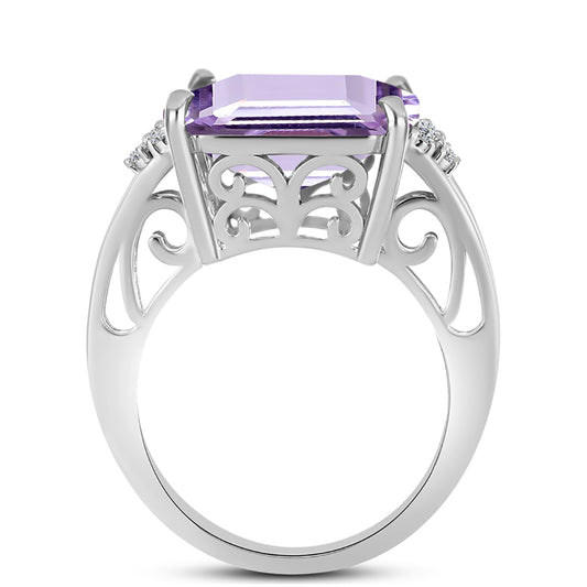 Anillo de Plata con Amatista Rosa de Francia y Topacio Blanco