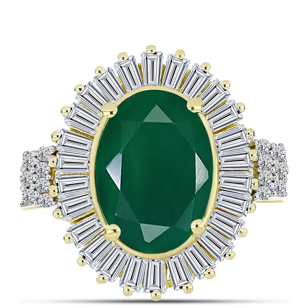 Anillo de Plata Bañada en Oro con Ágata Verde y Zircón Blanco 1 