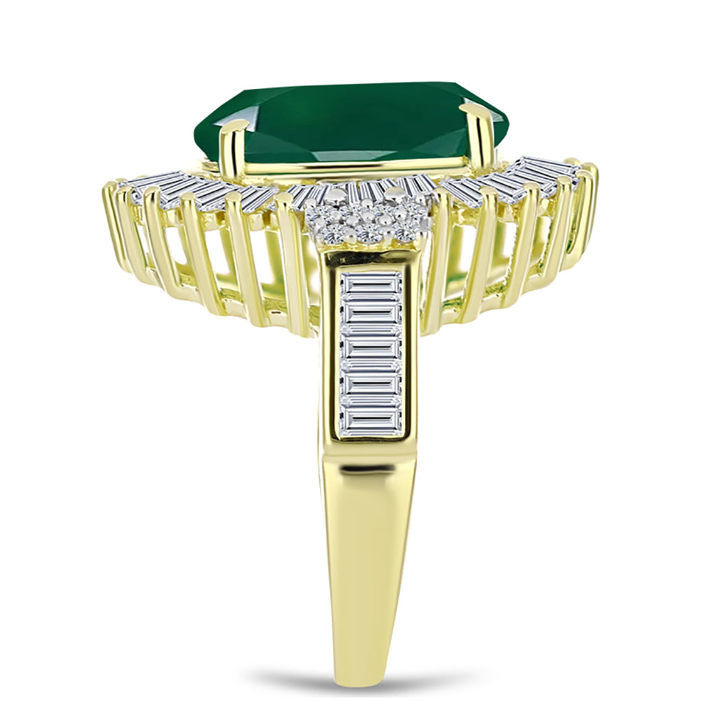 Anillo de Plata Bañada en Oro con Ágata Verde y Zircón Blanco 4 