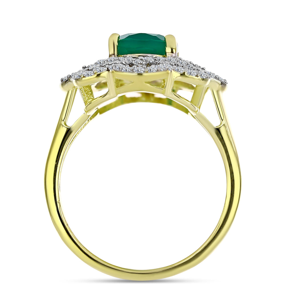 Anillo de Plata Bañada en Oro con Ágata Verde y Topacio Blanco 2 