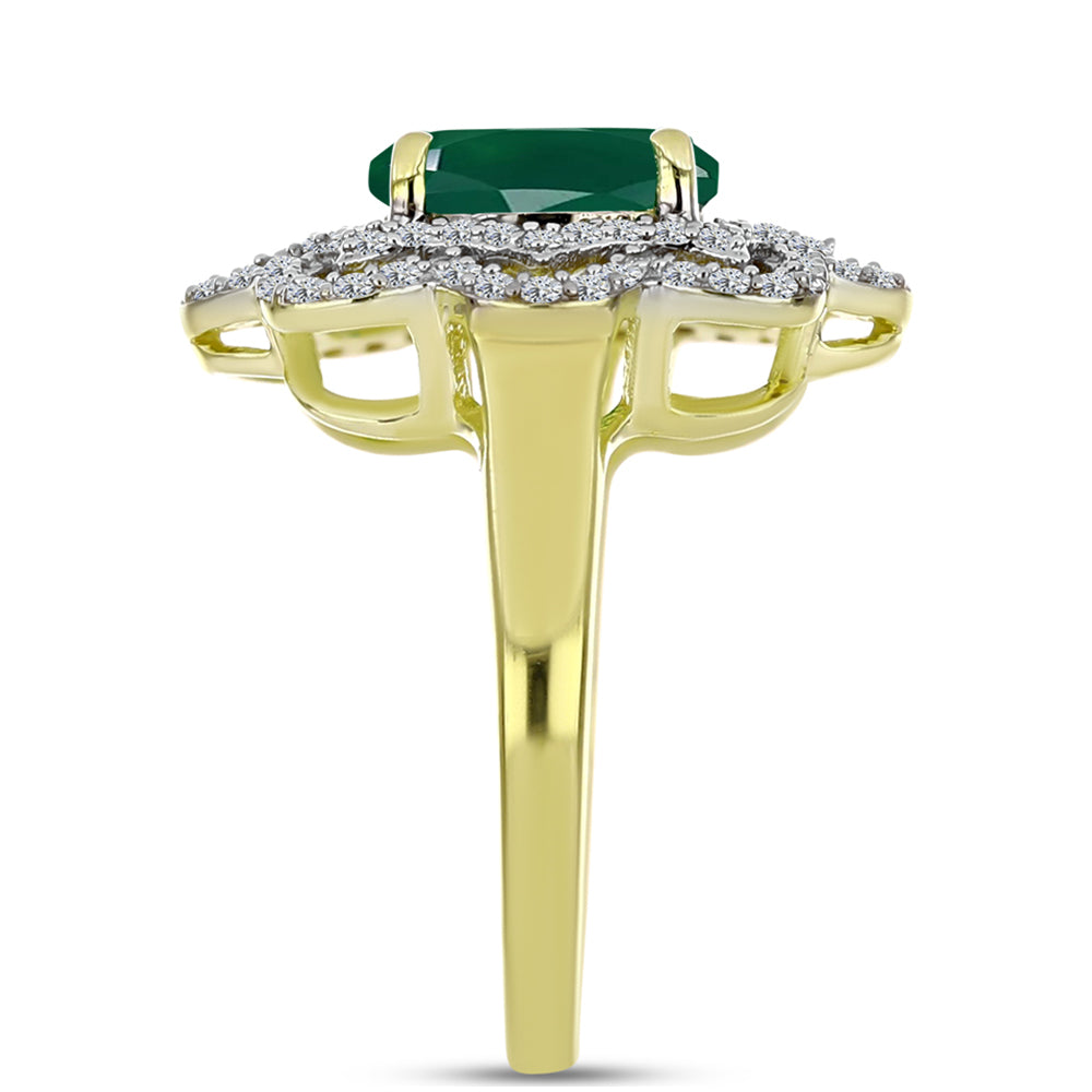 Anillo de Plata Bañada en Oro con Ágata Verde y Topacio Blanco 4 