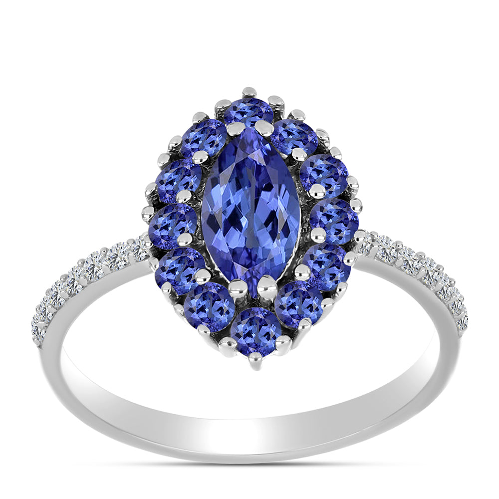 Anillo de Plata con Tanzanita AAA y Diamante blanco