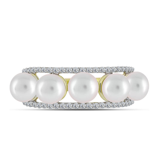 Anillo de Plata Bañada en Oro con Perla de Agua Dulce y Topacio Blanco