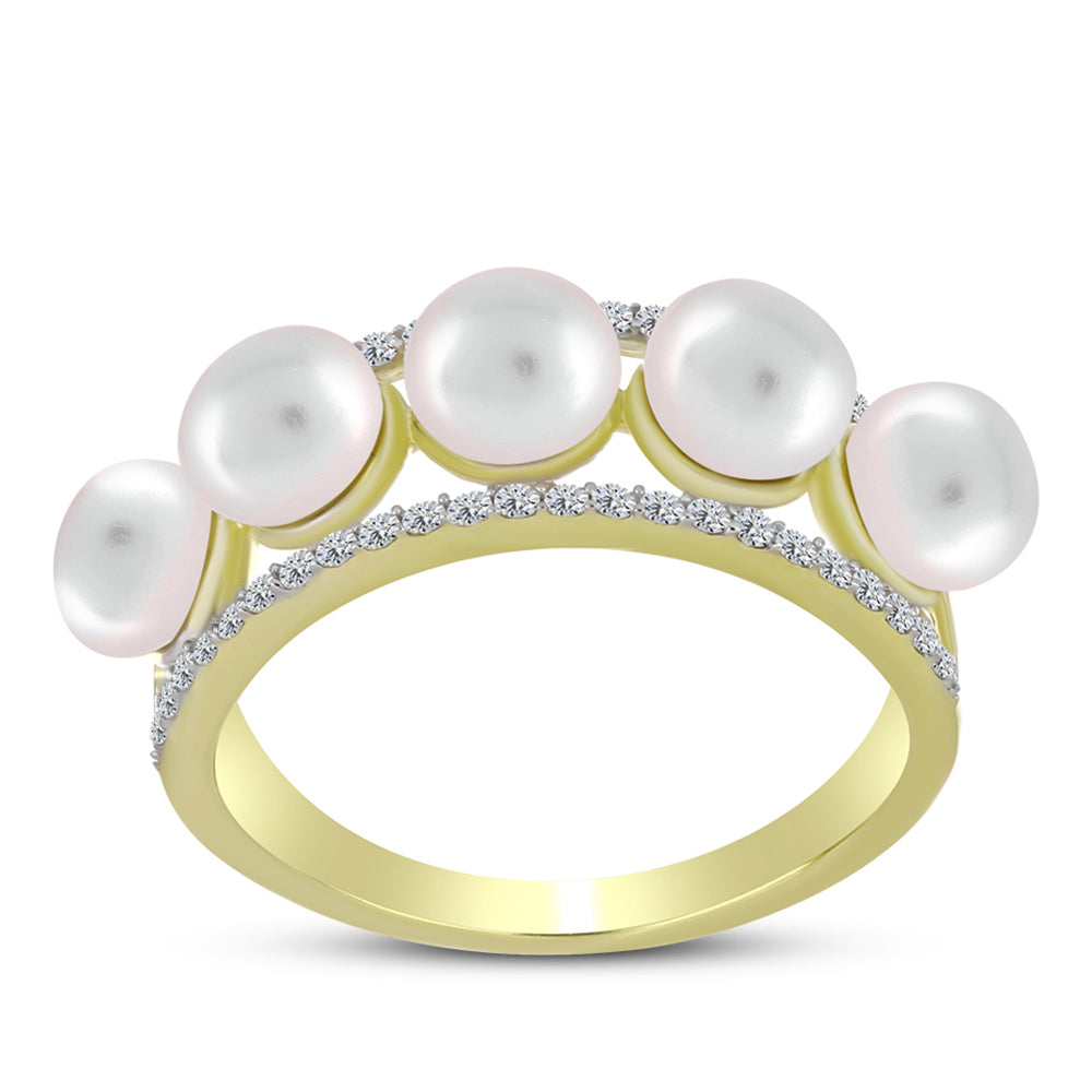 Anillo de Plata Bañada en Oro con Perla de Agua Dulce y Topacio Blanco