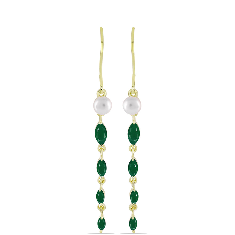 Pendientes de Plata Bañada en Oro con Ágata Verde y Perla de Agua Dulce 1 