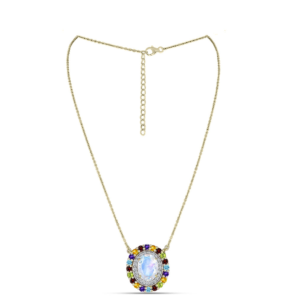 Collar de Plata Bañada en Oro con Piedra Lunar Arco Iris y Amatista de Marruecos 1 