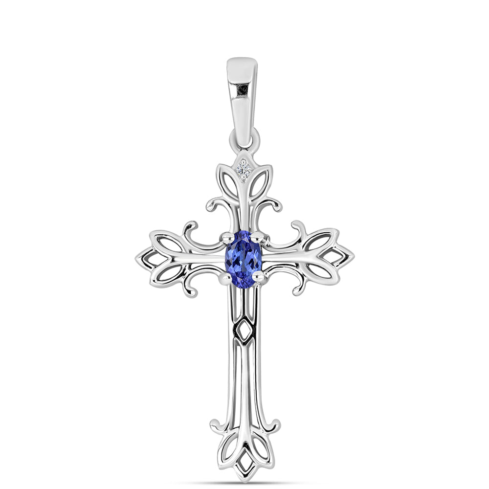 Cruz Colgante de Plata con Tanzanita AAA y Diamante blanco 1 