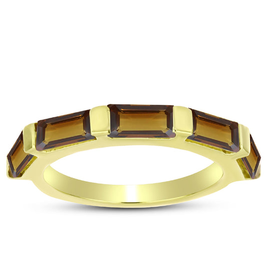 Anillo de Plata Bañada en Oro con Cuarzo Coñac