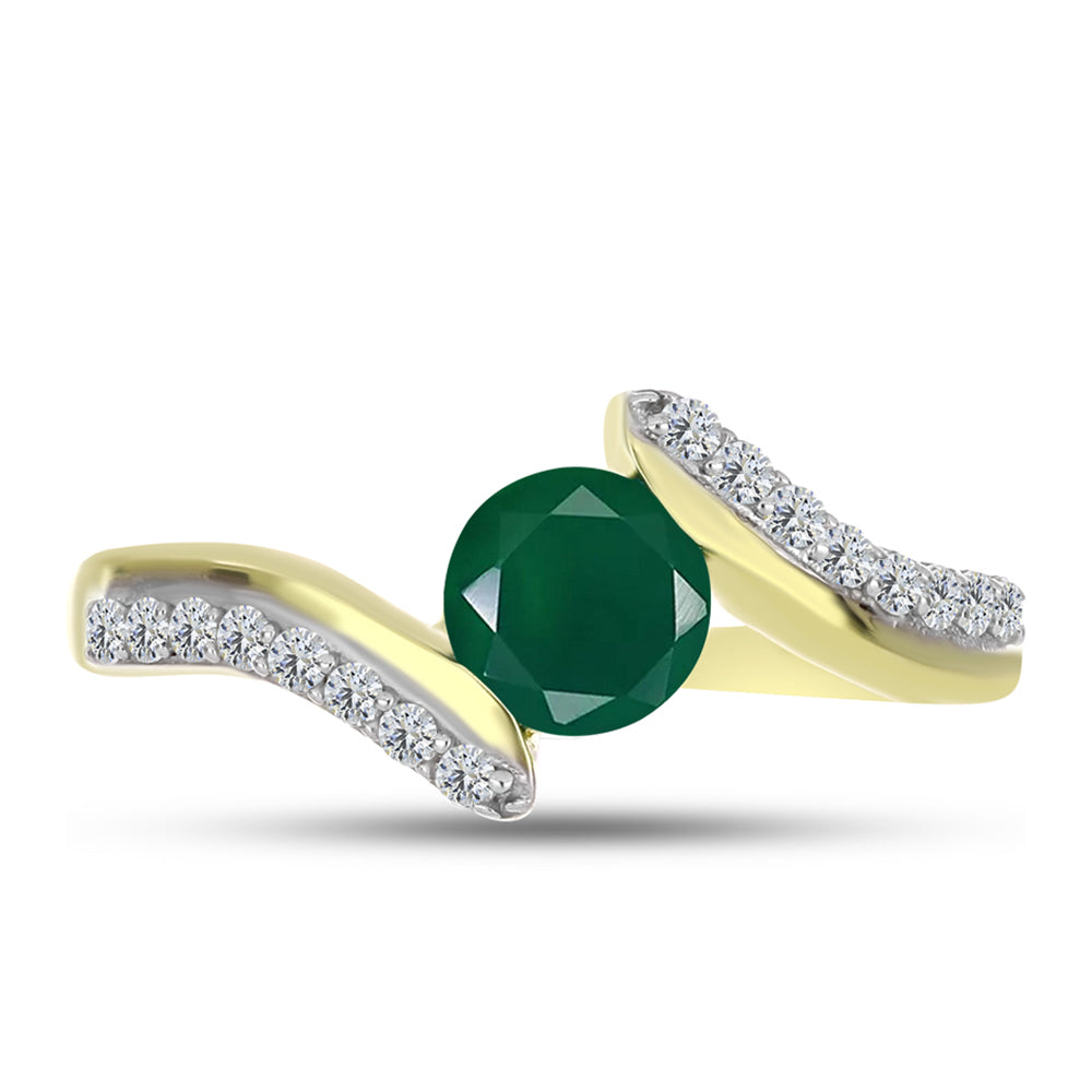Anillo de Plata Bañada en Oro con Ágata Verde y Topacio Blanco