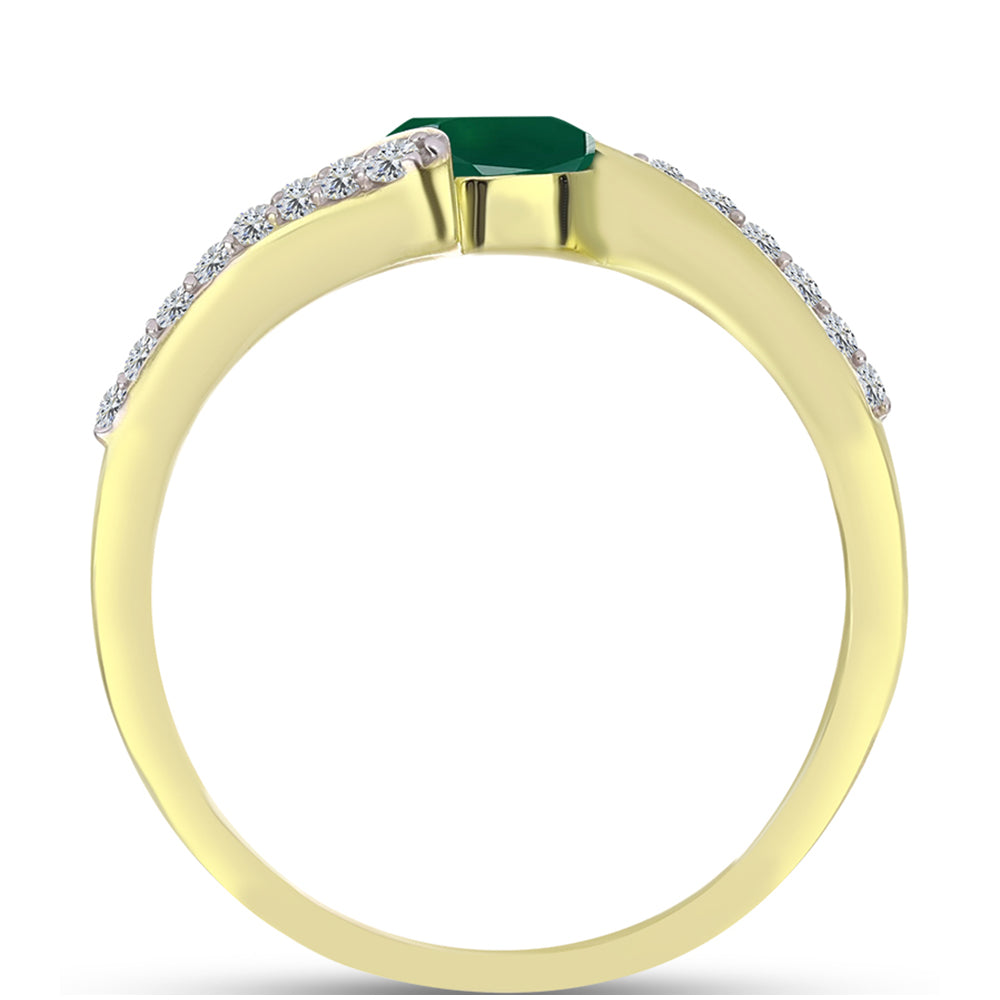 Anillo de Plata Bañada en Oro con Ágata Verde y Topacio Blanco