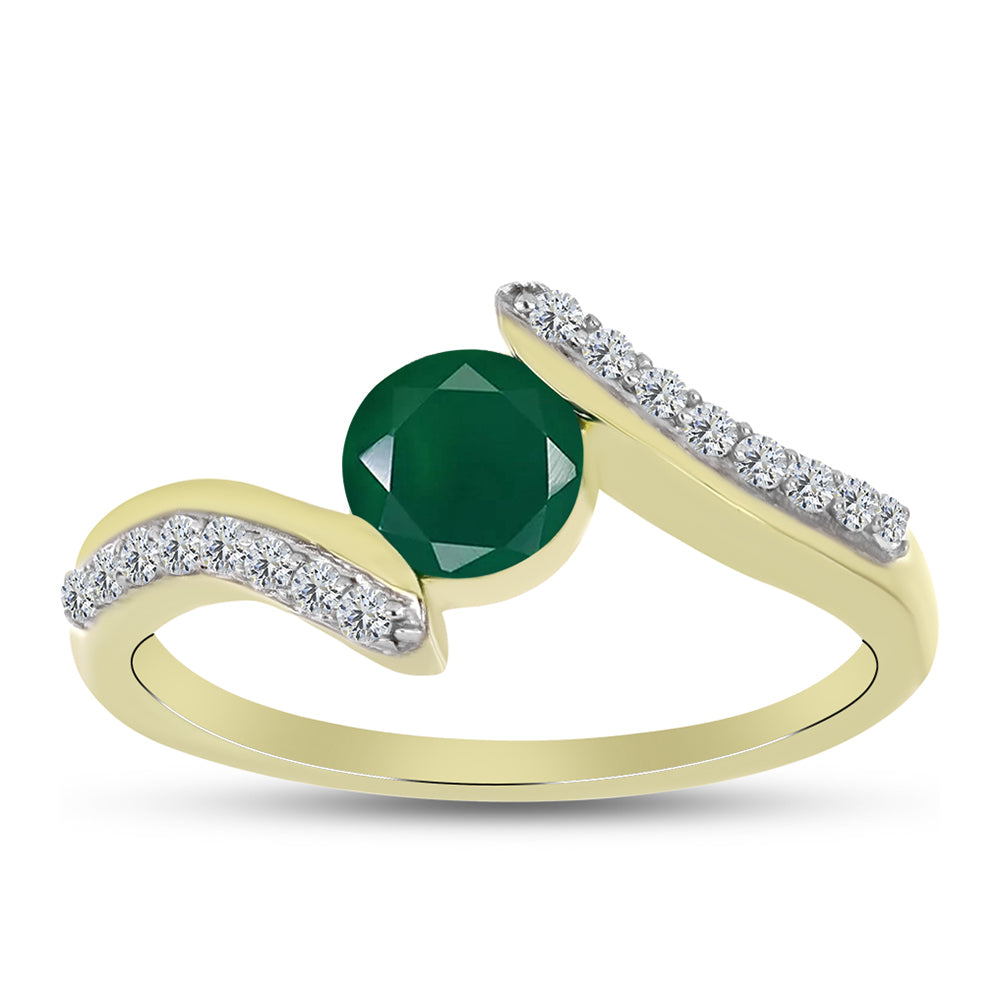 Anillo de Plata Bañada en Oro con Ágata Verde y Topacio Blanco 3 