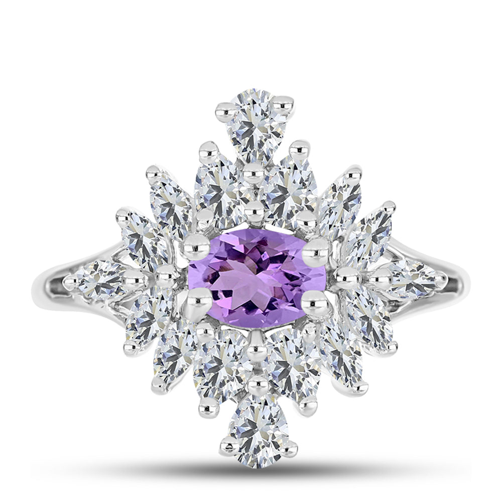 Anillo de Plata con Amatista Rosa de Francia y Topacio Blanco
