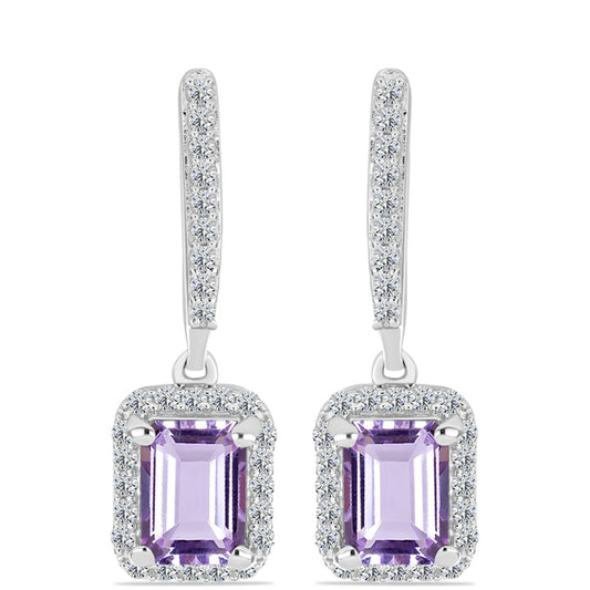 Pendientes de Plata con Amatista Rosa de Francia y Topacio Blanco