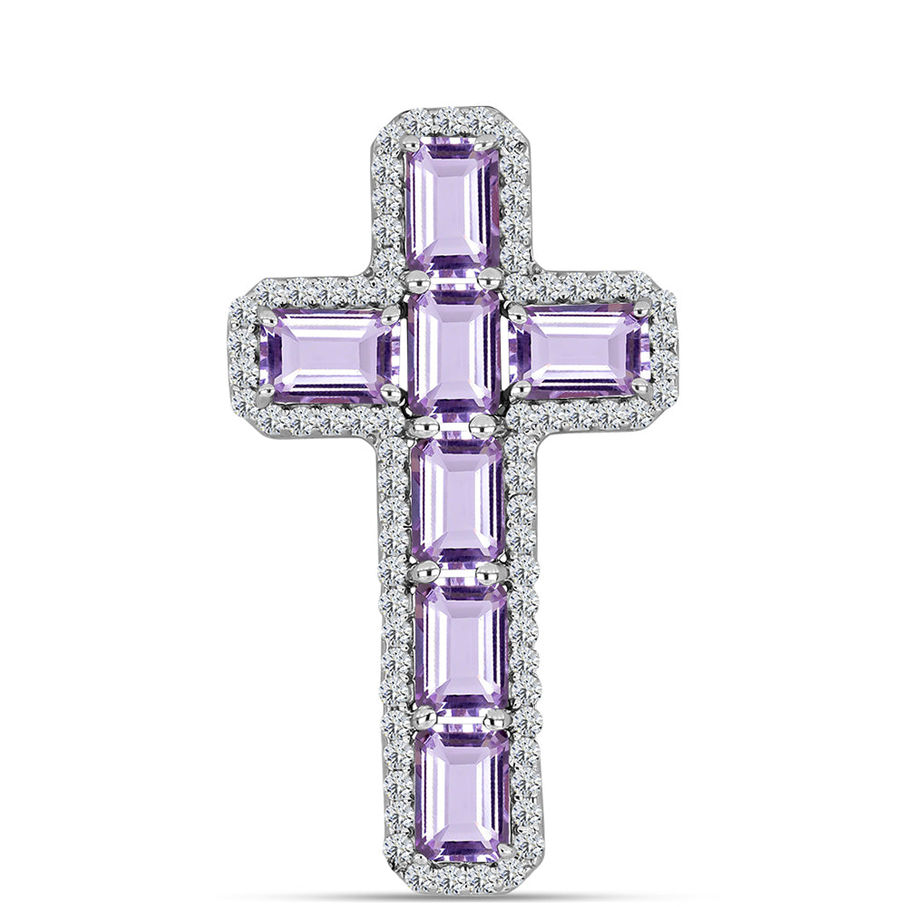 Cruz Colgante de Plata con Amatista Rosa de Francia y Topacio Blanco