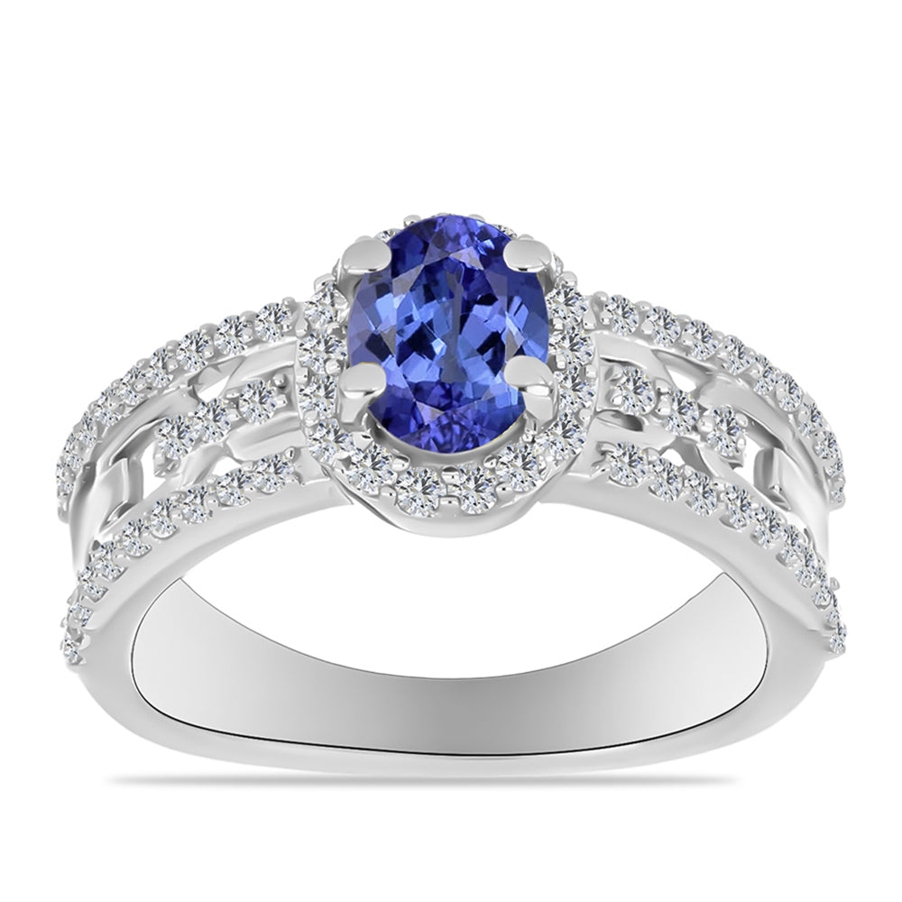Anillo de Plata con Tanzanita AAA y Diamante blanco 3 