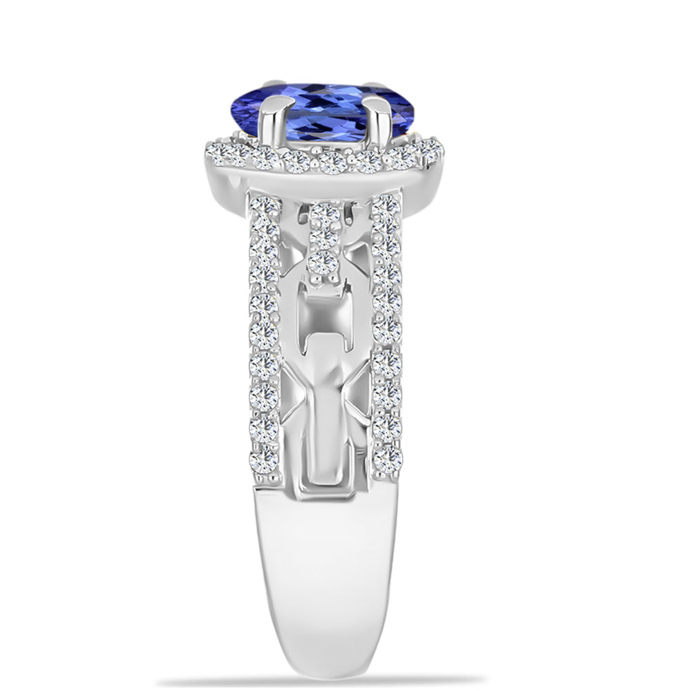 Anillo de Plata con Tanzanita AAA y Diamante blanco
