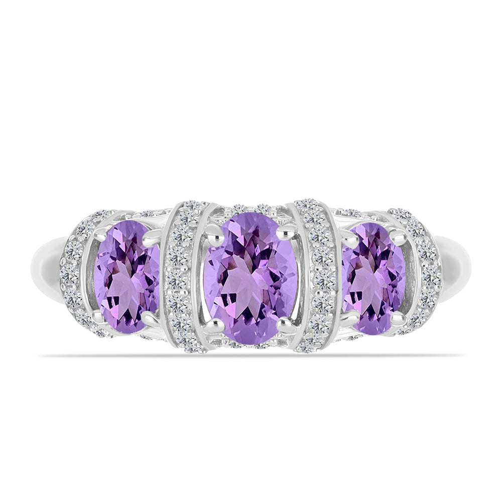 Anillo de Plata con Amatista Rosa de Francia y Topacio Blanco