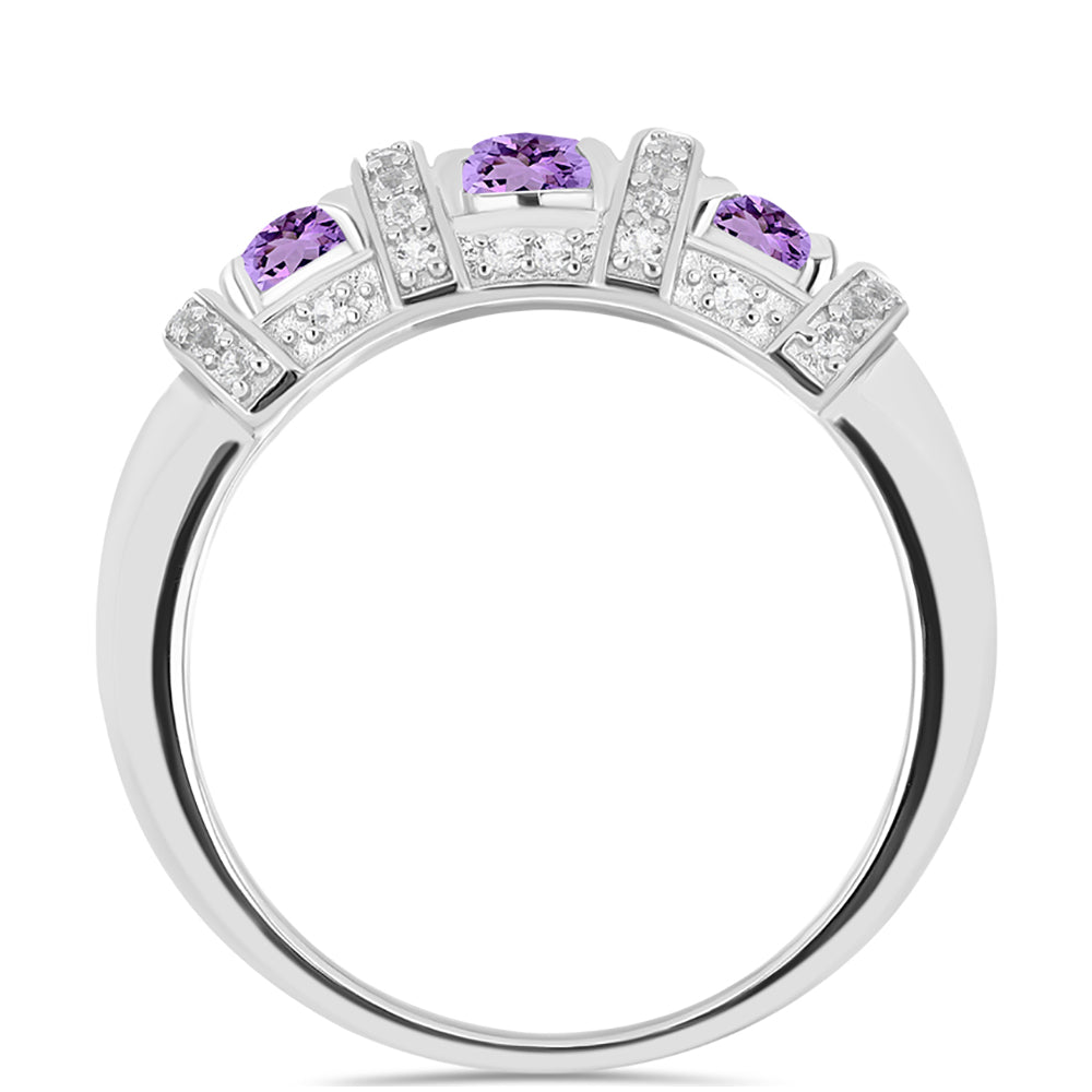 Anillo de Plata con Amatista Rosa de Francia y Topacio Blanco 2 