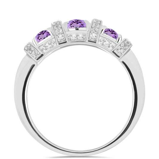 Anillo de Plata con Amatista Rosa de Francia y Topacio Blanco