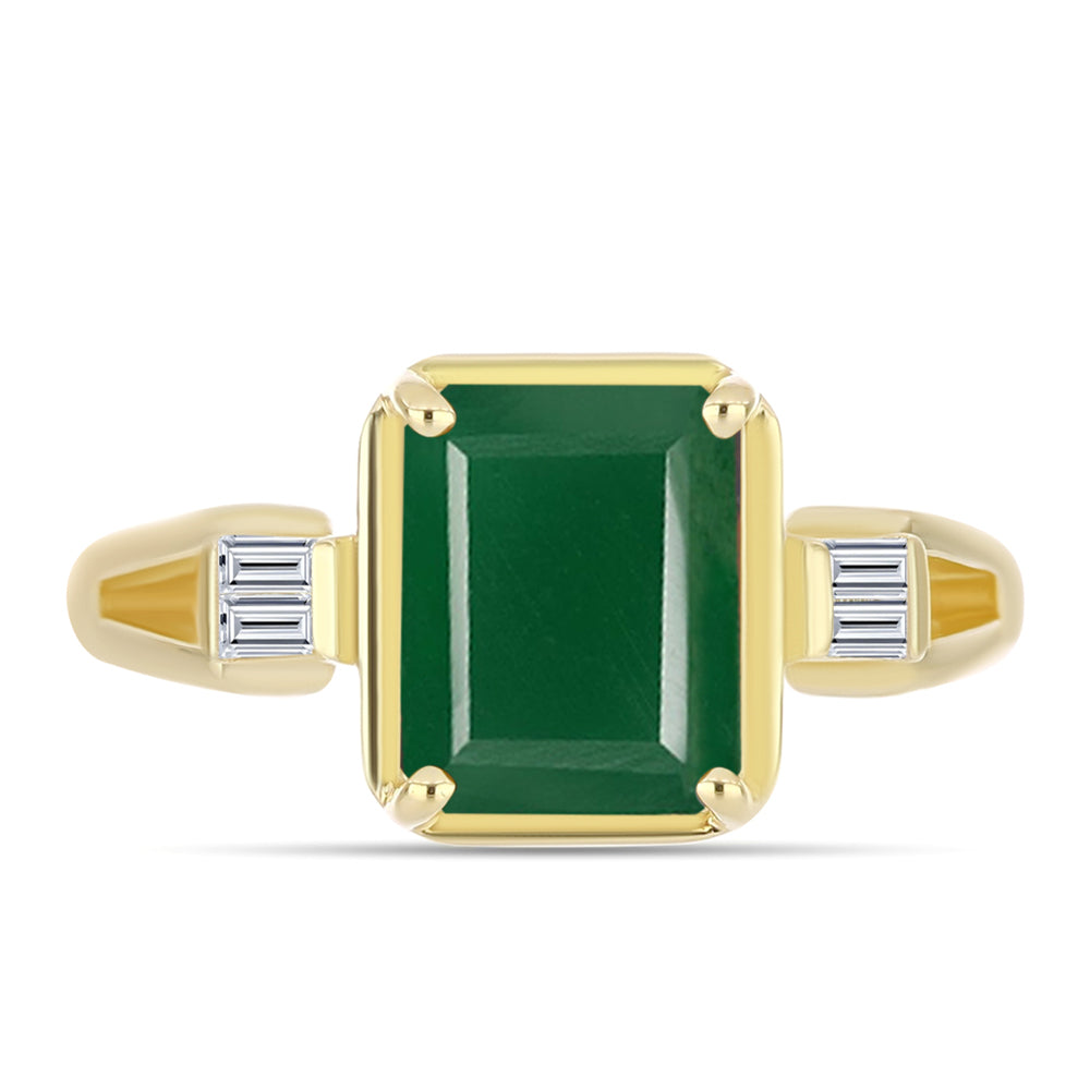 Anillo de Plata Bañada en Oro con Ágata Verde y Zircón Blanco 1 