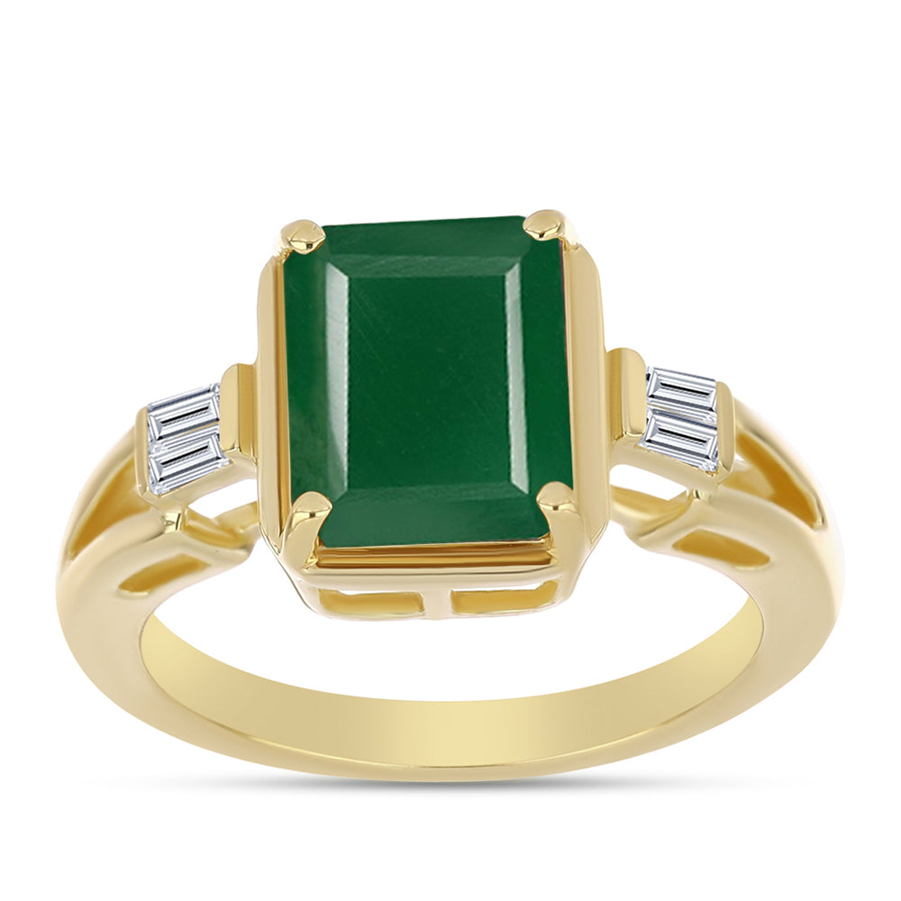 Anillo de Plata Bañada en Oro con Ágata Verde y Zircón Blanco 3 