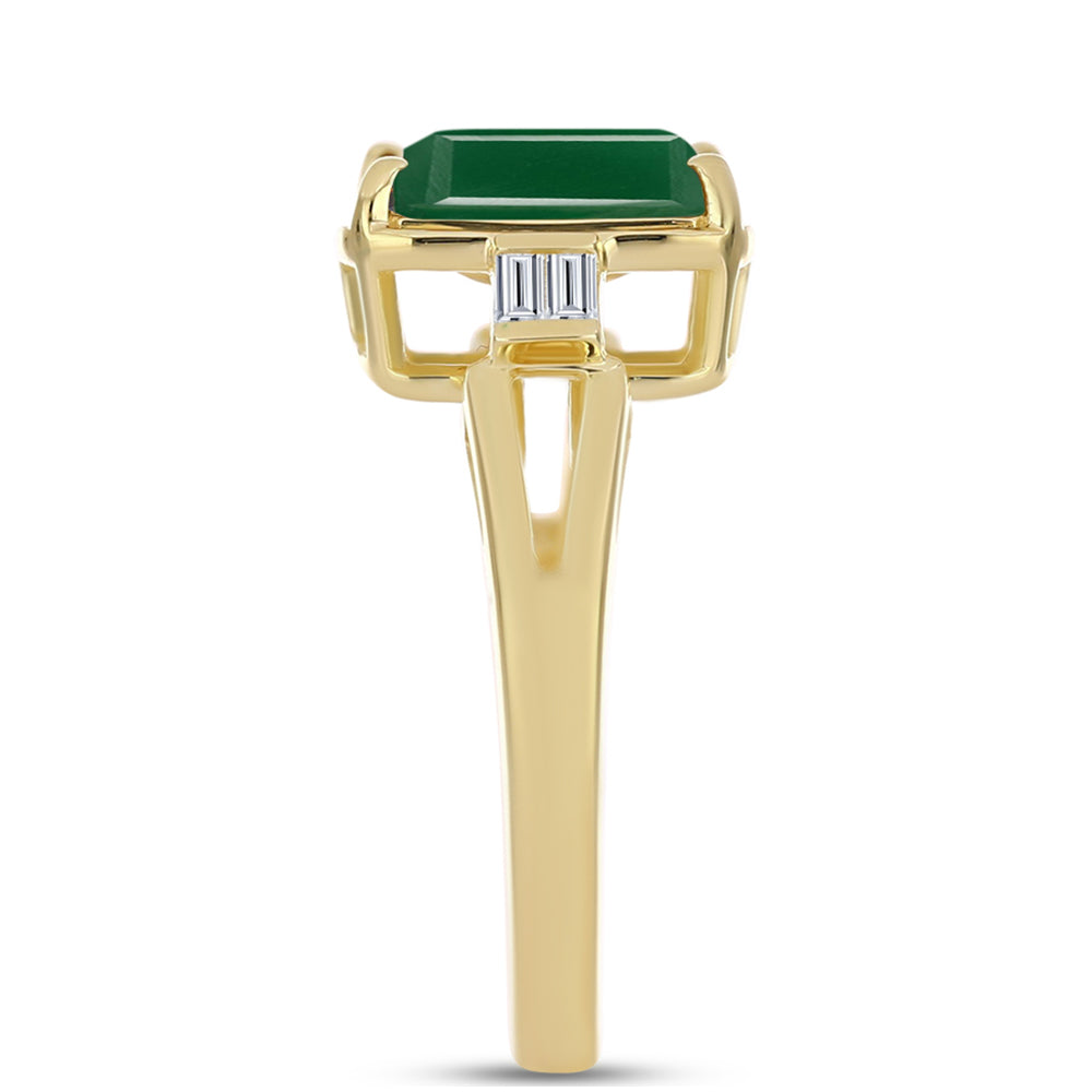 Anillo de Plata Bañada en Oro con Ágata Verde y Zircón Blanco 4 