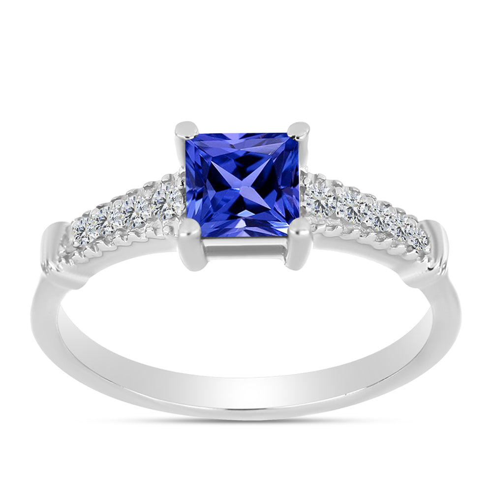 Anillo de Plata con Tanzanita AAA y Diamante blanco