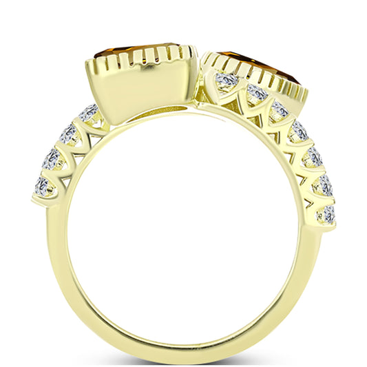 Anillo de Plata Bañada en Oro con Cuarzo Coñac y Topacio Blanco