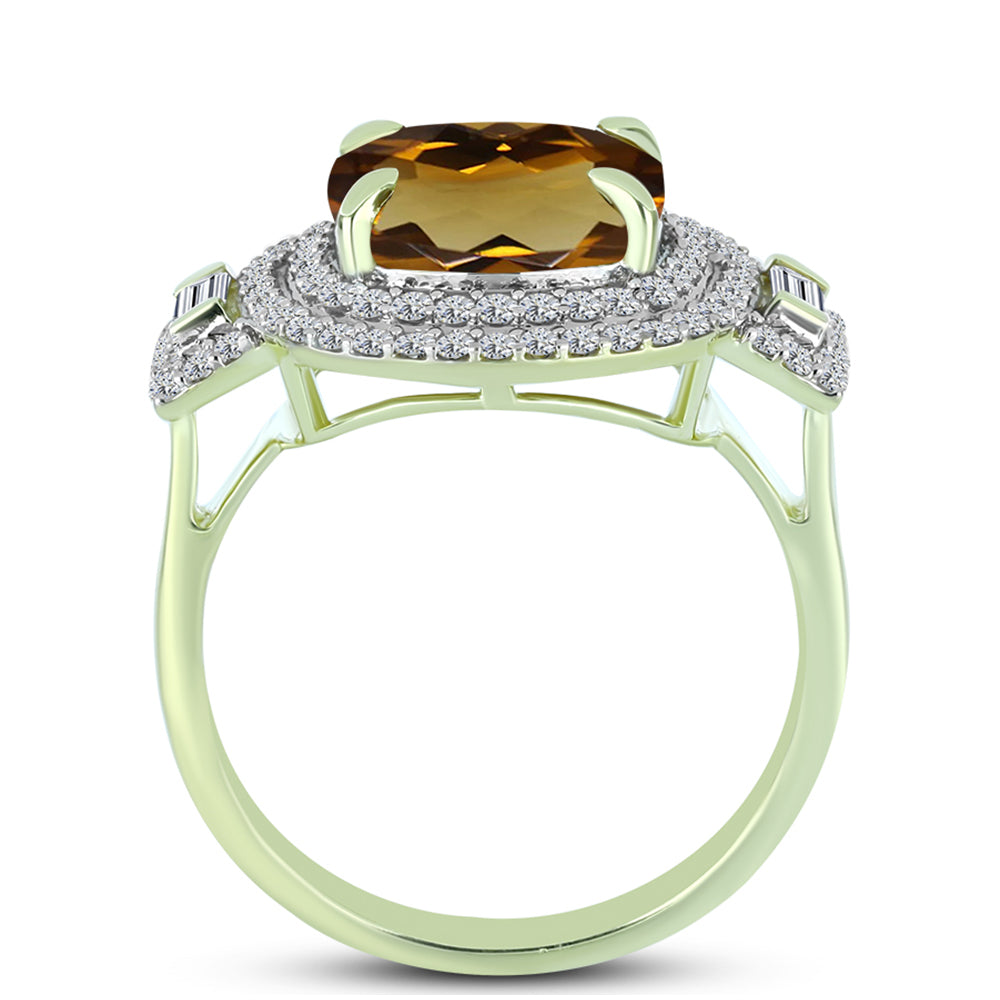 Anillo de Plata Bañada en Oro con Cuarzo Coñac y Topacio Blanco