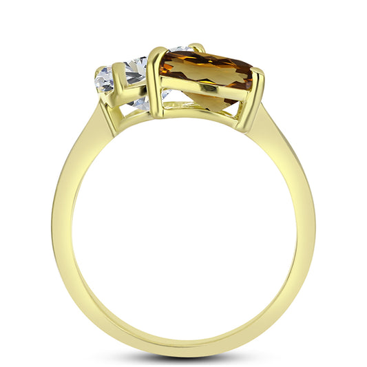 Anillo de Plata Bañada en Oro con Cuarzo Coñac y Topacio Blanco