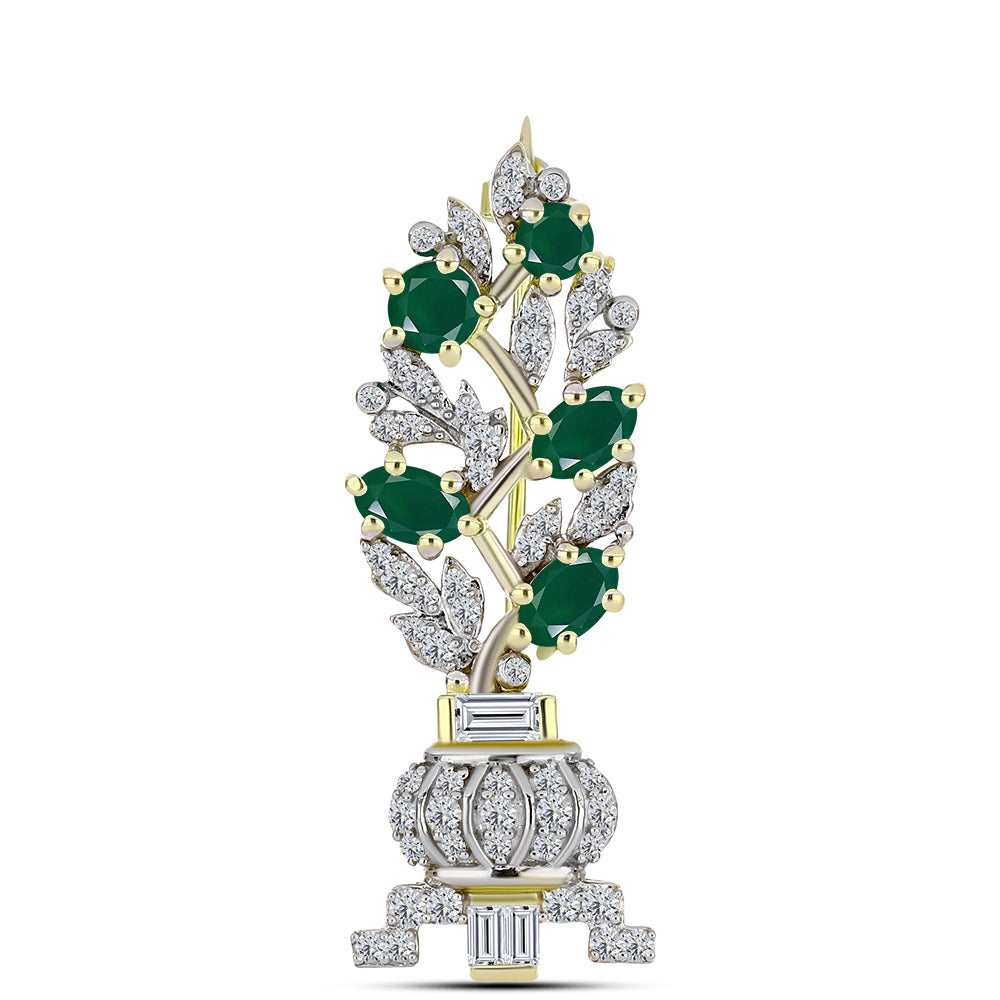 Broche de Plata Bañada en Oro con Ágata Verde y Zircón Blanco 1 